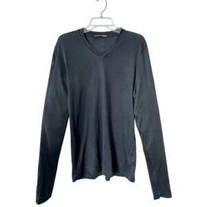 Bally Black V Neck Shirt Pullover Silk Made in Italy SZ 42